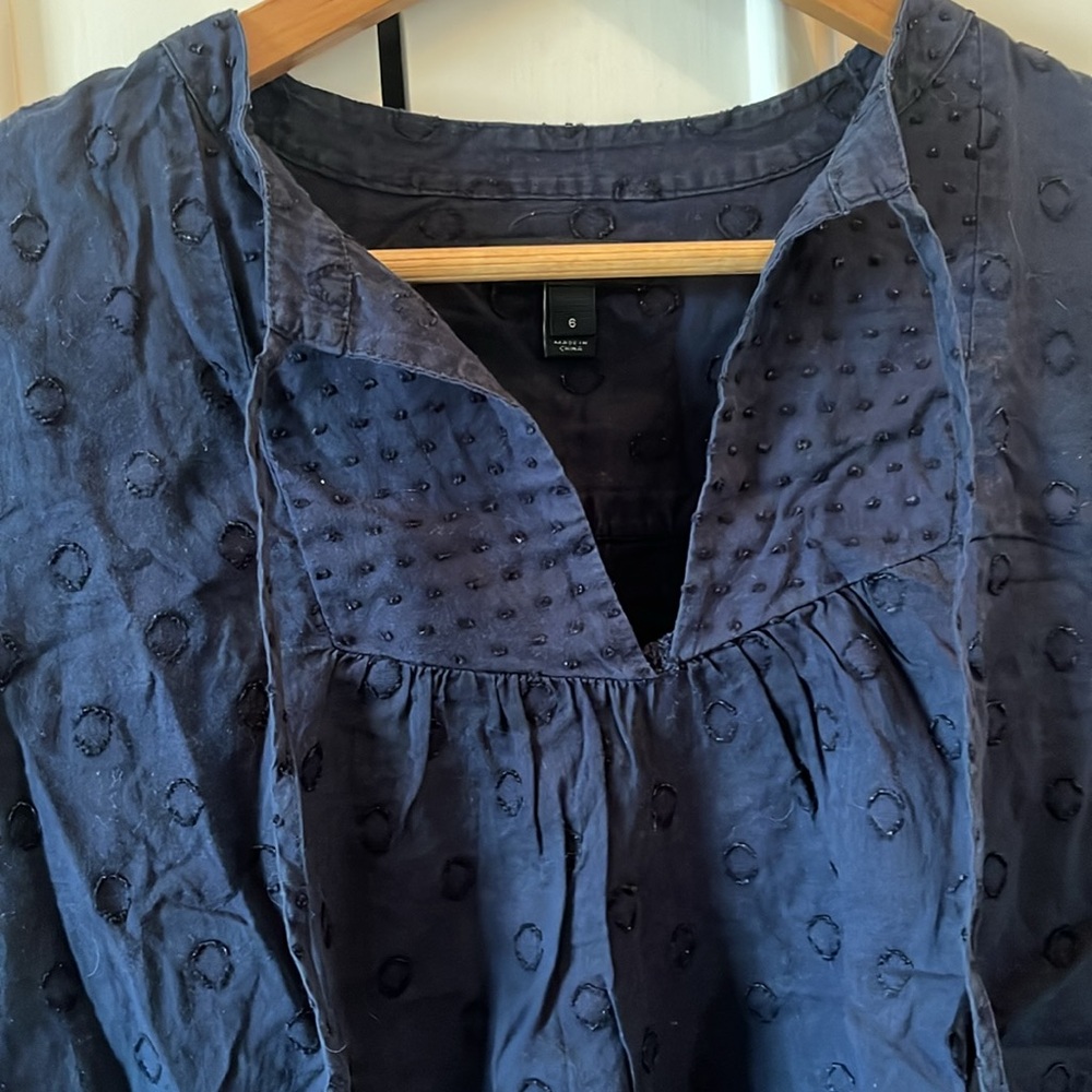 J Crew navy blue eyelet blouse - Picture 2 of 4